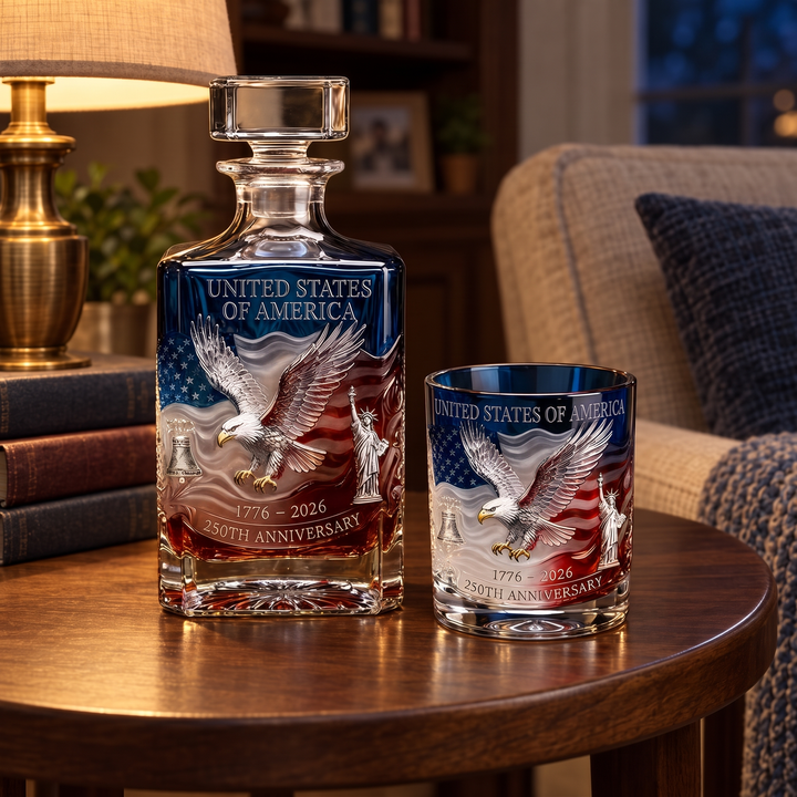 American Eagle 250th Anniversary Whiskey Decanter & Glass Set