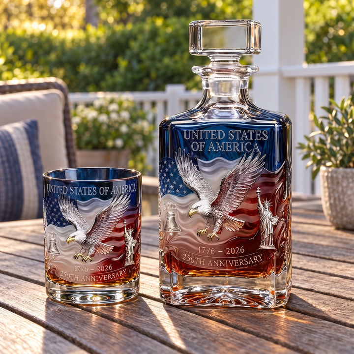 American Eagle 250th Anniversary Whiskey Decanter & Glass Set