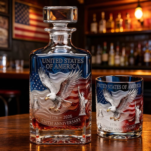 American Eagle 250th Anniversary Whiskey Decanter & Glass Set