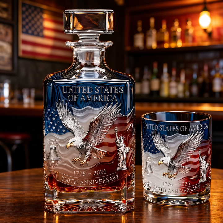 American Eagle 250th Anniversary Whiskey Decanter & Glass Set
