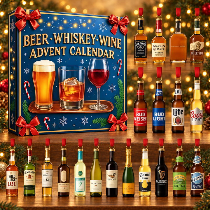 Beer, Whiskey & Wine Miniature Bottle Advent Calendar — product design and miniature decorative bottles.