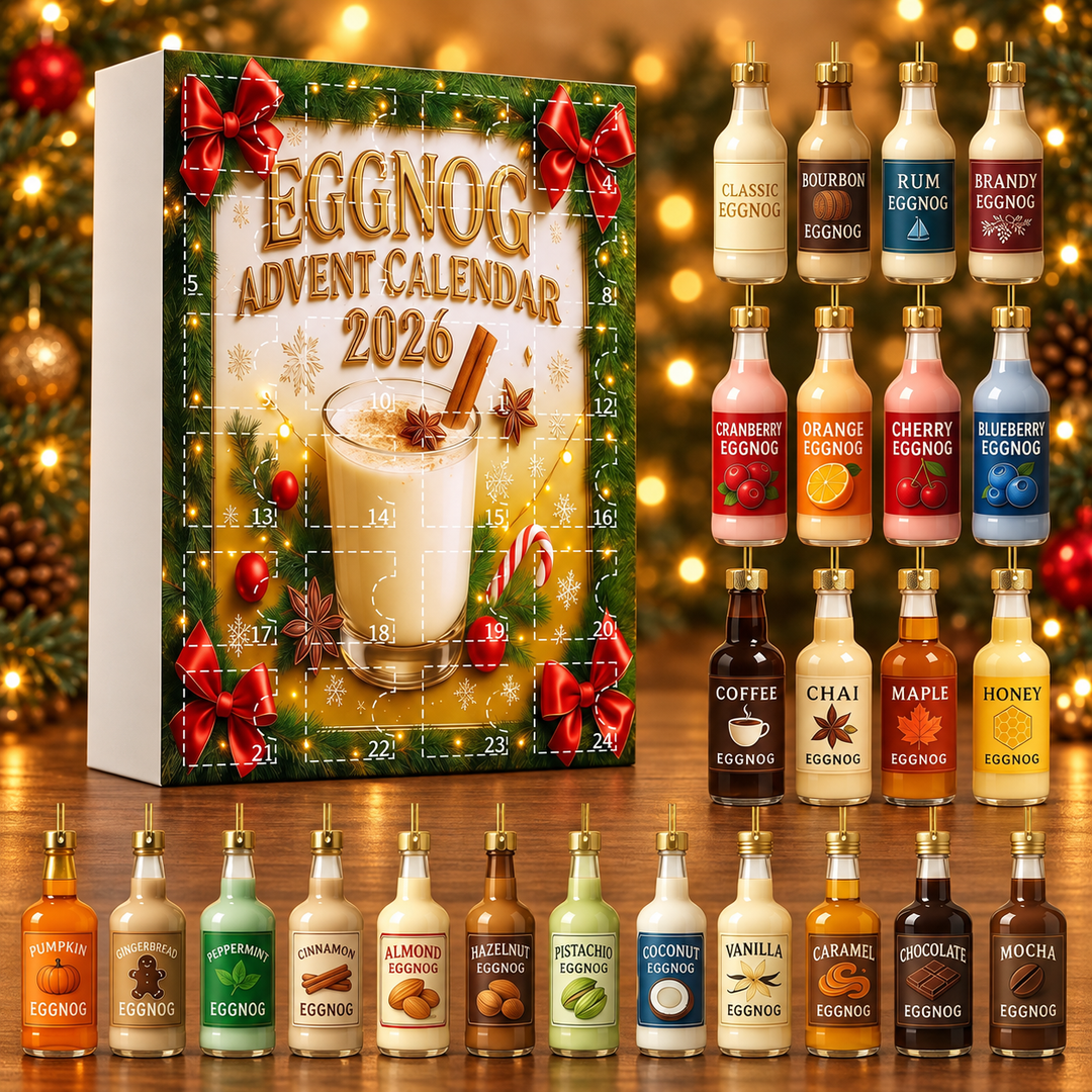 Eggnog Miniature Bottle Advent Calendar — product design and miniature decorative bottles.