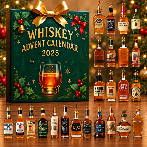 Festive Whiskey Miniature Bottle Advent Calendar — product design and miniature decorative bottles.