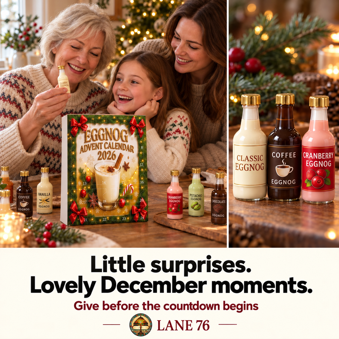 Lane 76 — miniature decorative bottle advent calendar, original product design and colors.