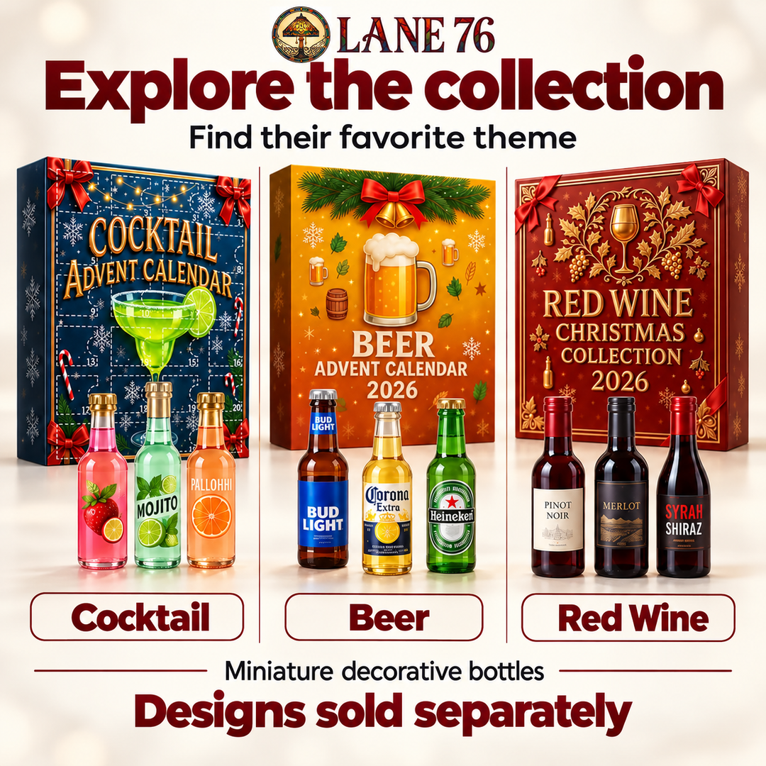 Lane 76 — miniature decorative bottle advent calendar, original product design and colors.
