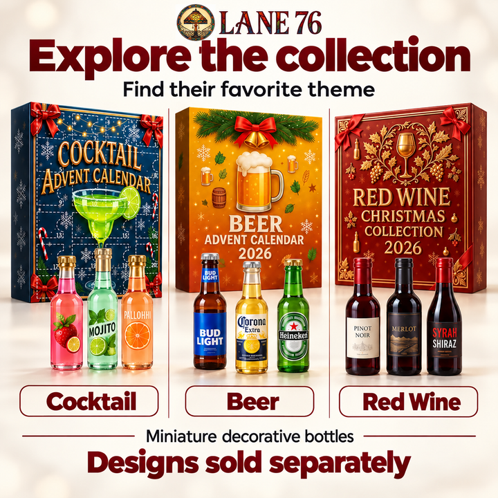 Lane 76 — miniature decorative bottle advent calendar, original product design and colors.