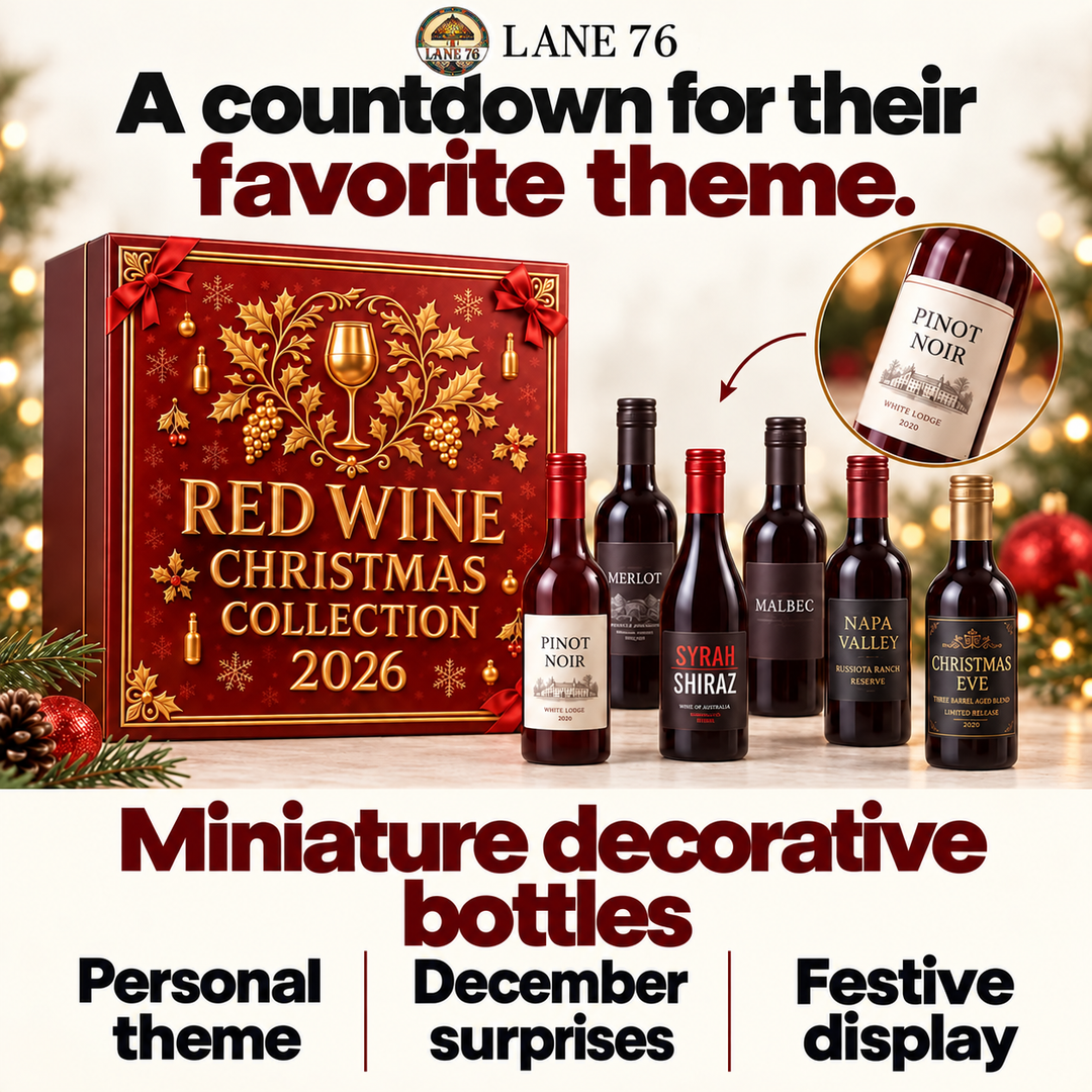Lane 76 — Red Wine Miniature Bottle Advent Calendar, original red and gold packaging and original bottle colors.