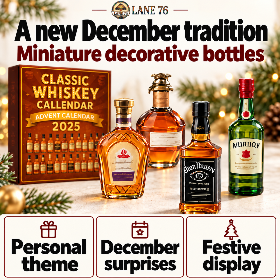 Lane 76 — miniature decorative bottle advent calendar, original product design and colors.